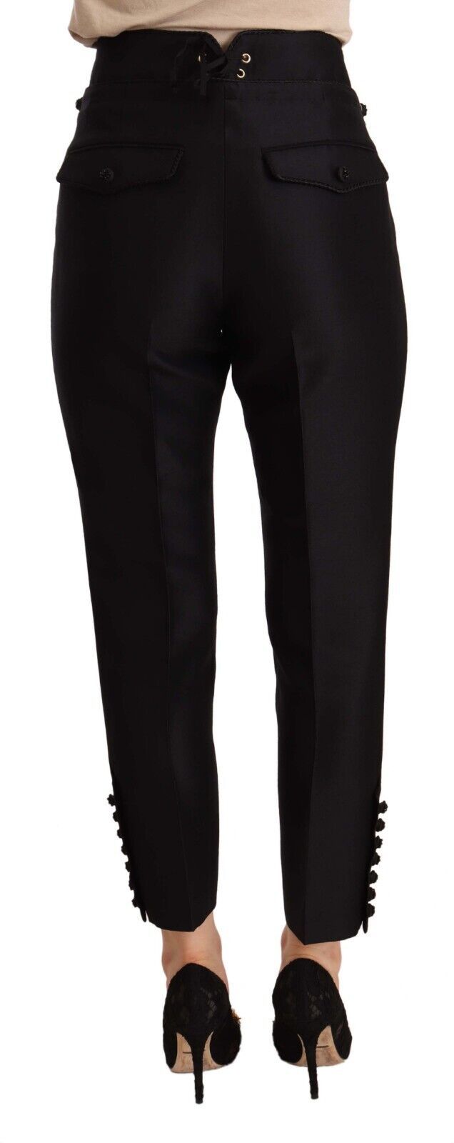 Dsquared² Black Button Embellished Cropped High Waist Pants Dsquared²