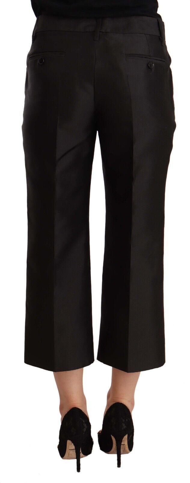 Dolce & Gabbana Black 100% Silk Flared Cropped Pants Dolce & Gabbana