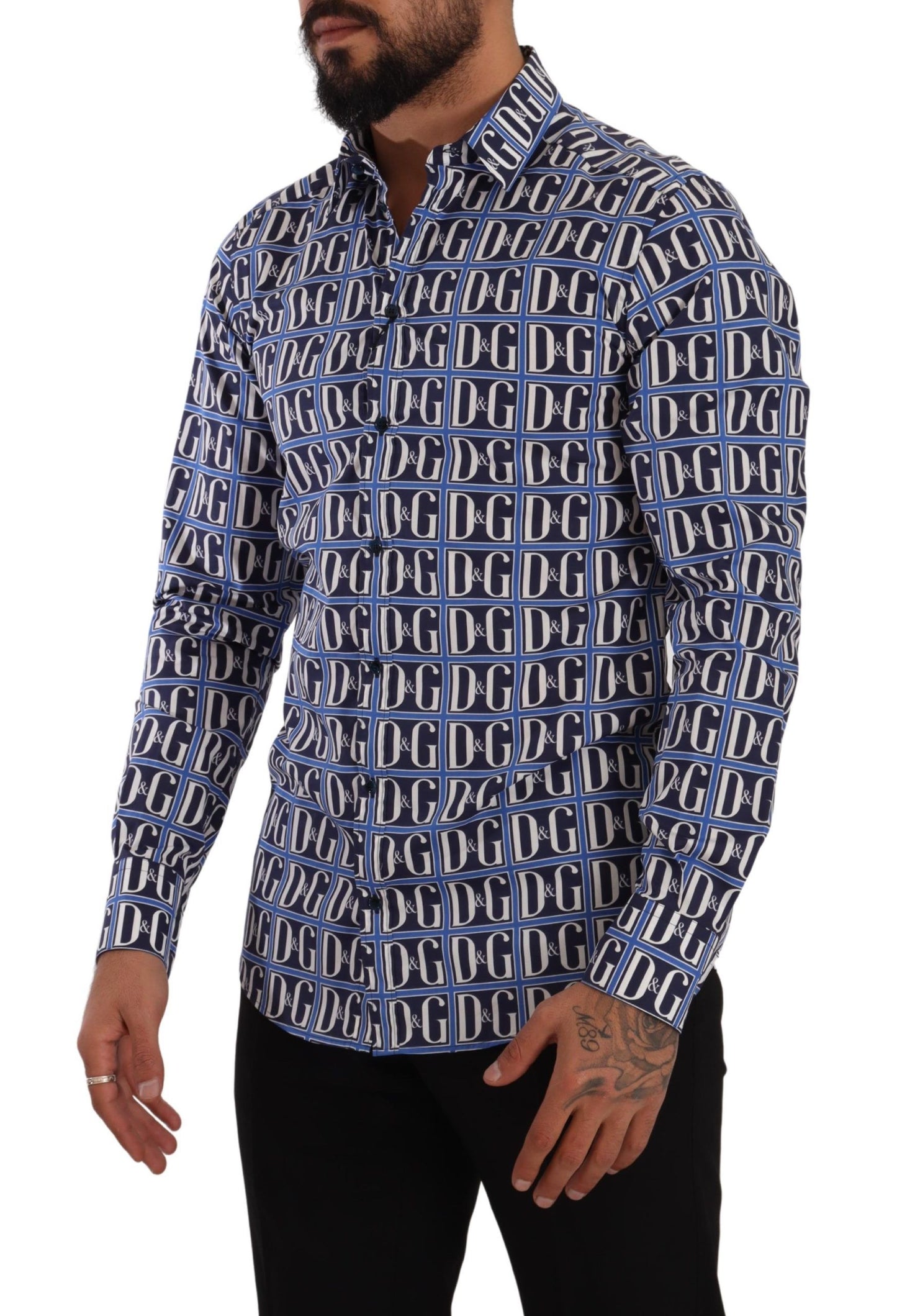 Dolce & Gabbana Blue Logo Mania Slim Fit Cotton Shirt Dolce & Gabbana