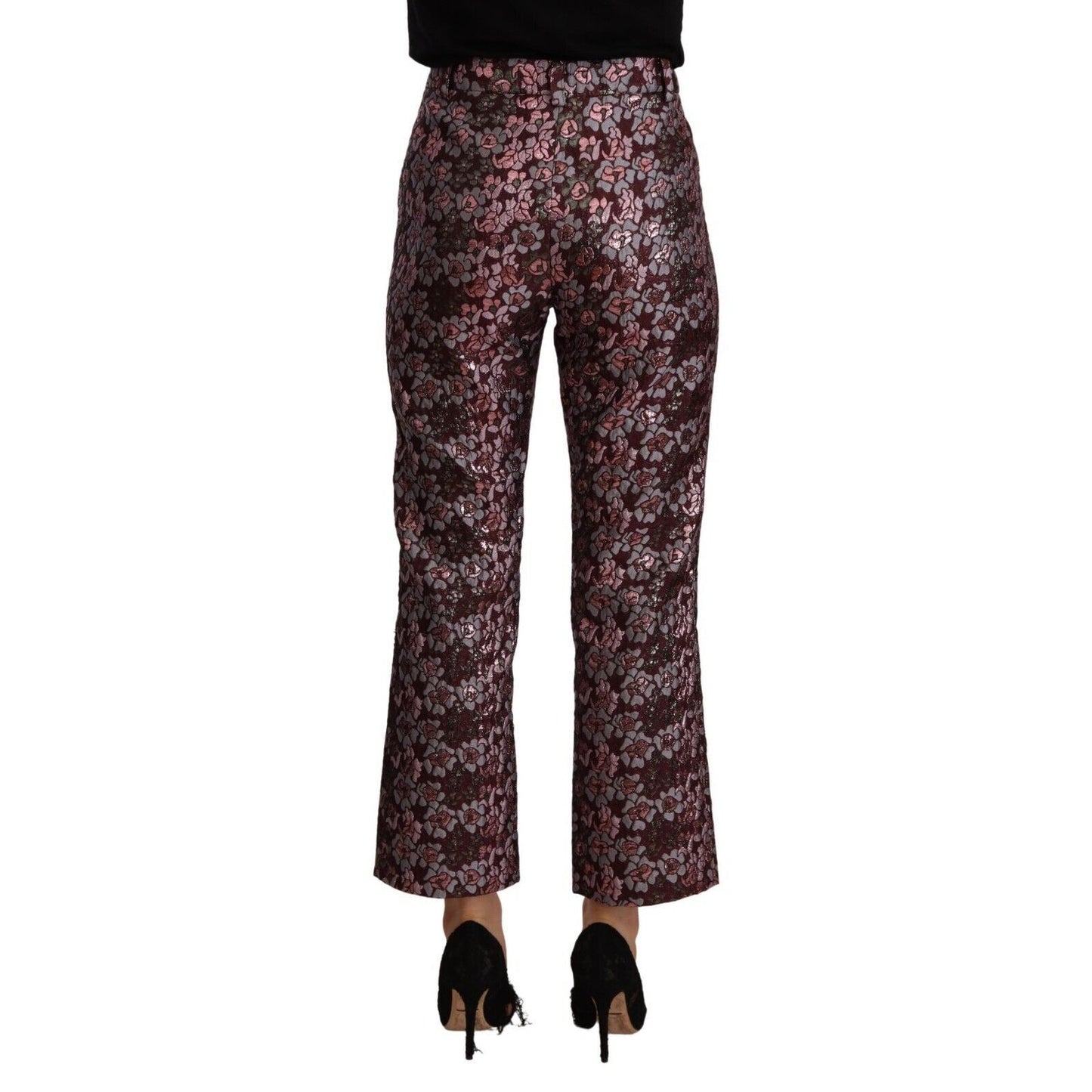 House of Holland Multicolor Floral Jacquard Flared Cropped Pants