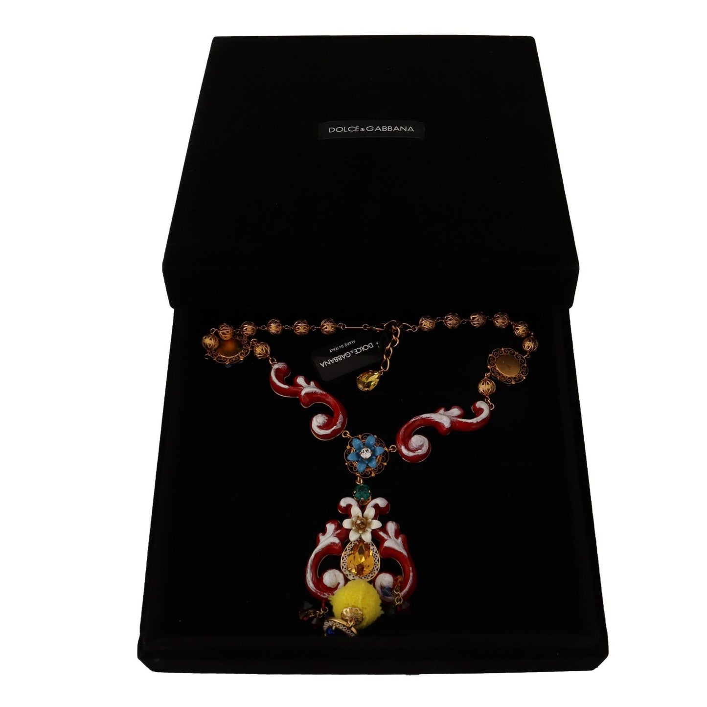 Dolce & Gabbana Gold Brass Carretto Sicily Statement Crystal Chain Necklace