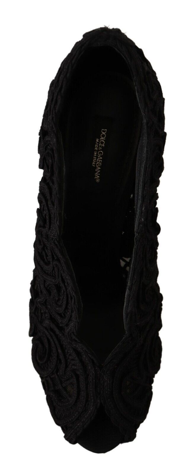 Dolce & Gabbana Black Cordonetto Ricamo Pump Open Toe Shoes Dolce & Gabbana