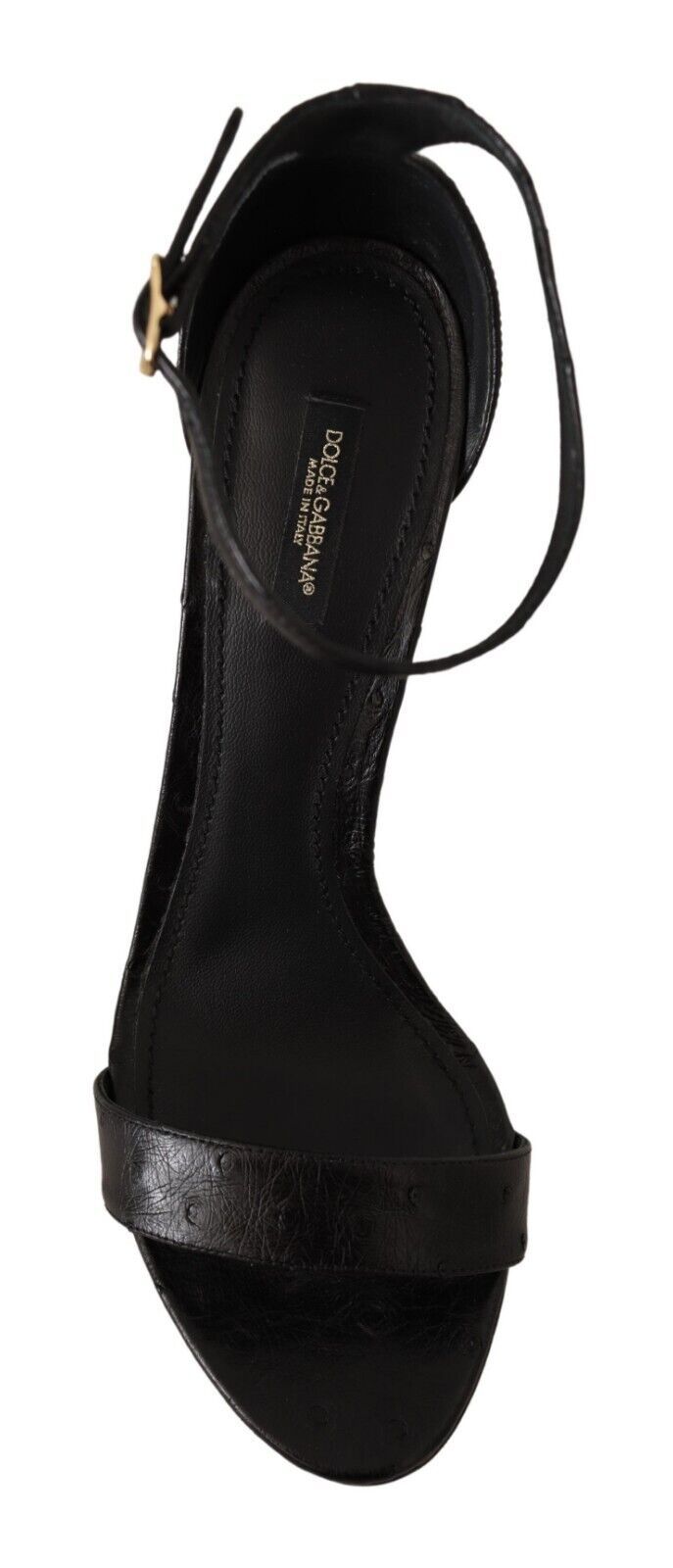 Dolce & Gabbana Black Ostrich Ankle Strap Heels Sandals Shoes Dolce & Gabbana