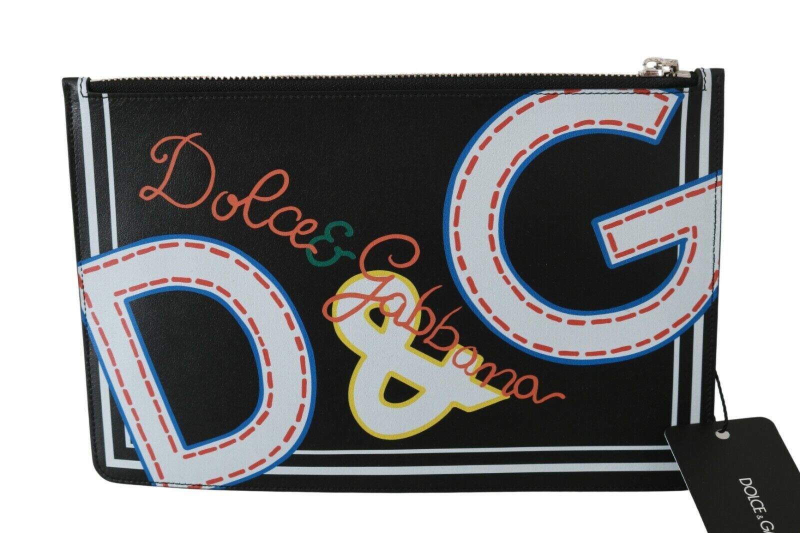 Dolce & Gabbana Black DG Print Mens Zipper Coin Purse Leather Wallet Dolce & Gabbana