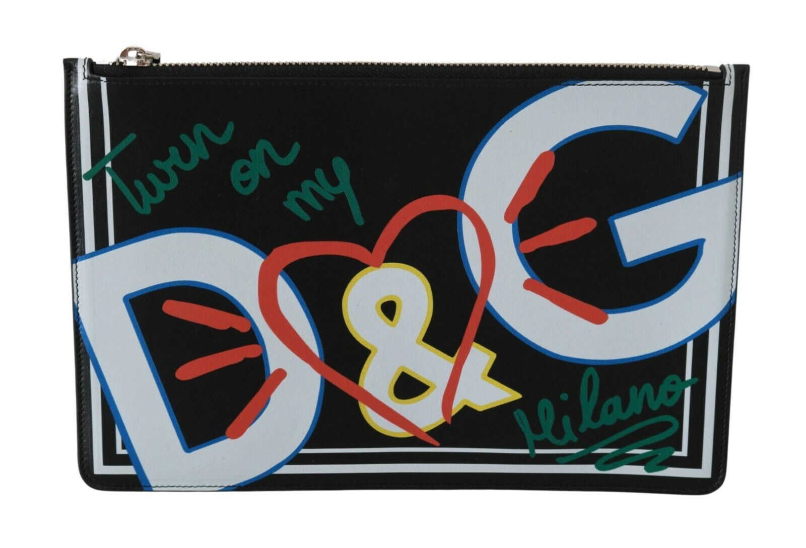 Dolce & Gabbana Black DG Print Mens Zipper Coin Purse Leather Wallet Dolce & Gabbana