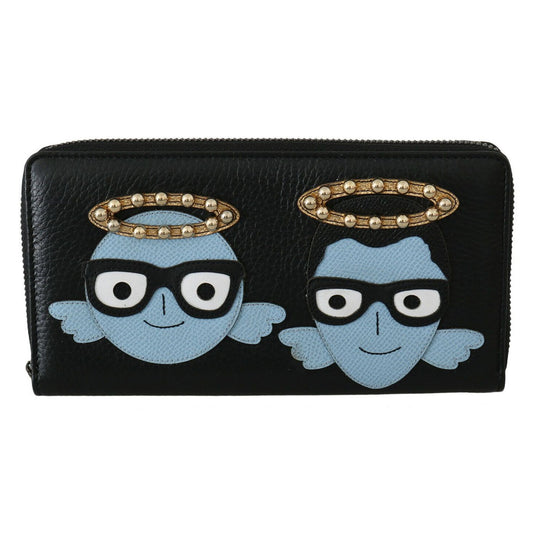 Dolce & Gabbana Black Blue Leather #DGFAMILY Zipper Continental Wallet Dolce & Gabbana