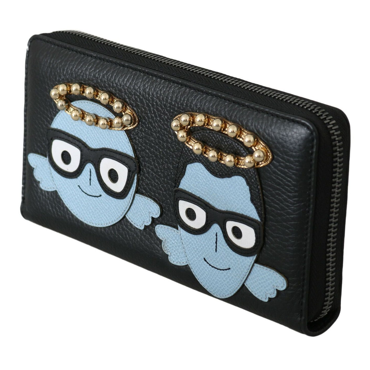 Dolce & Gabbana Black Blue Leather #DGFAMILY Zipper Continental Wallet Dolce & Gabbana