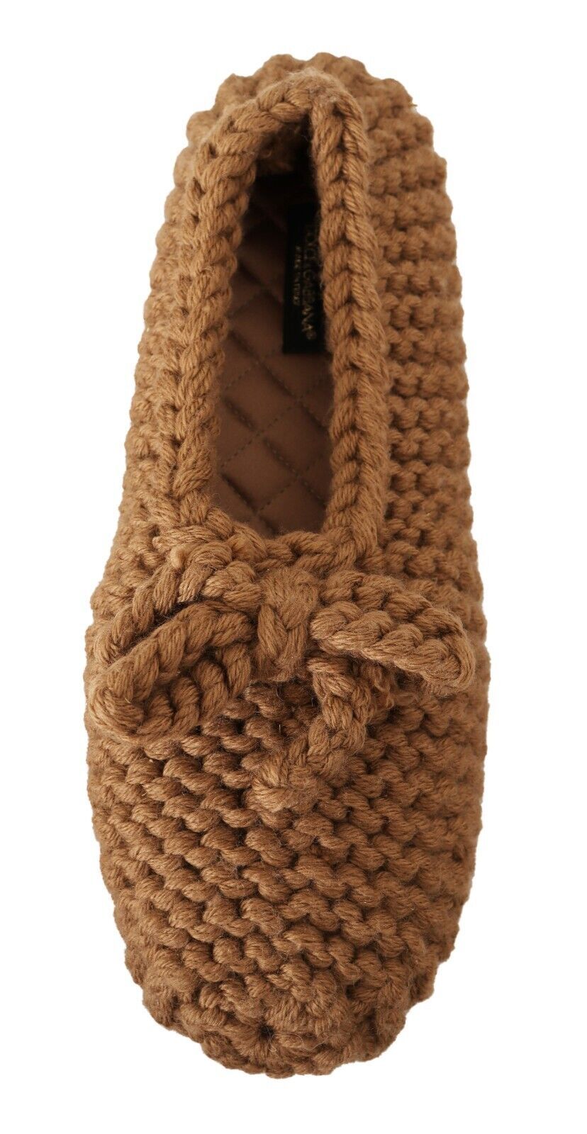 Dolce & Gabbana Brown Slip On Ballerina Flats Wool Knit Shoes Dolce & Gabbana