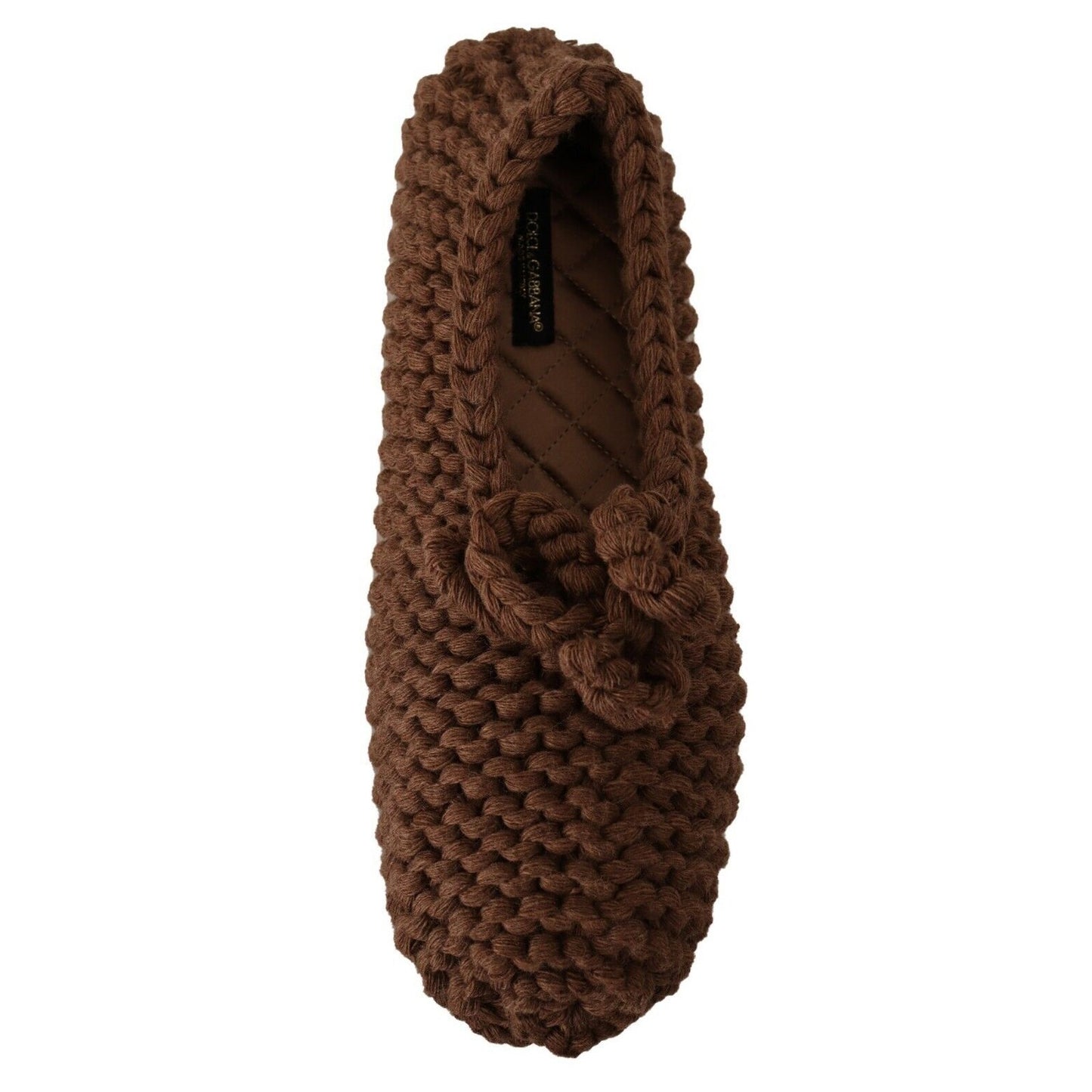 Dolce & Gabbana Brown Slip On Ballerina Flats Wool Knit Shoes