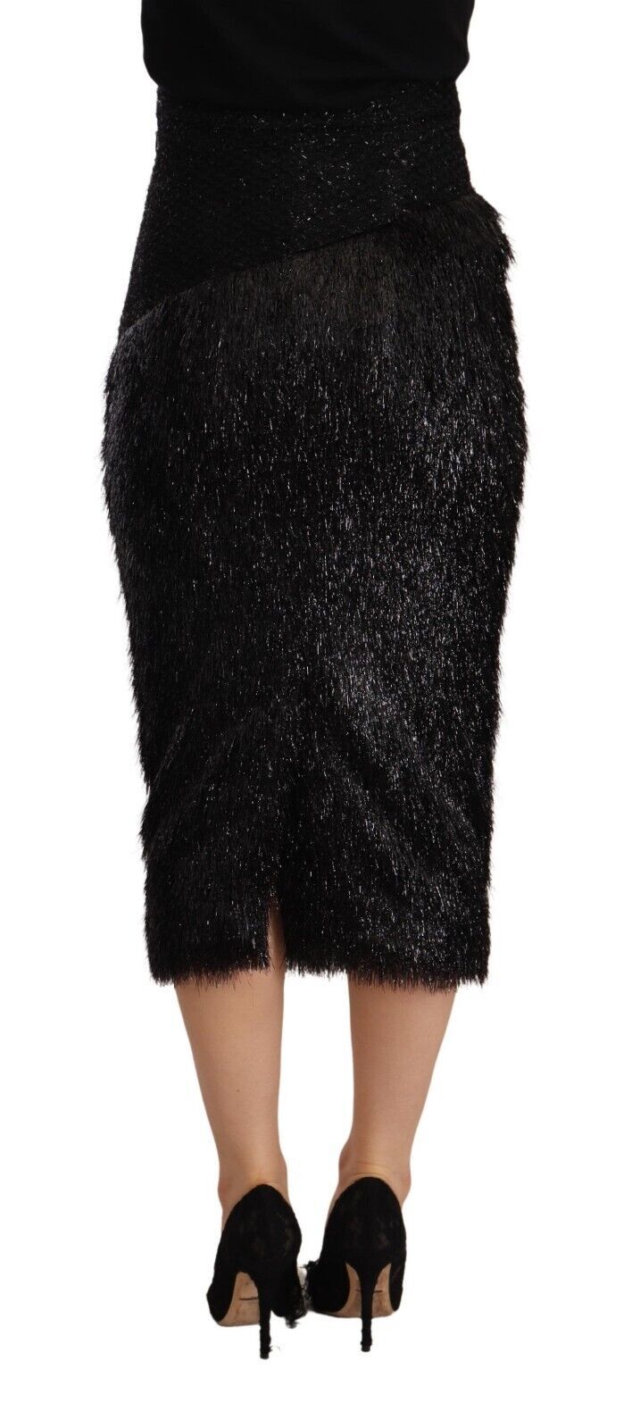 Masha Ma Black Tinsel High Waist Pencil Midi Viscose Skirt Masha Ma