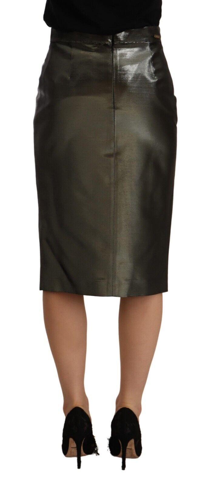 GF Ferre Metallic Gray High Waist Pencil Midi Skirt GF Ferre