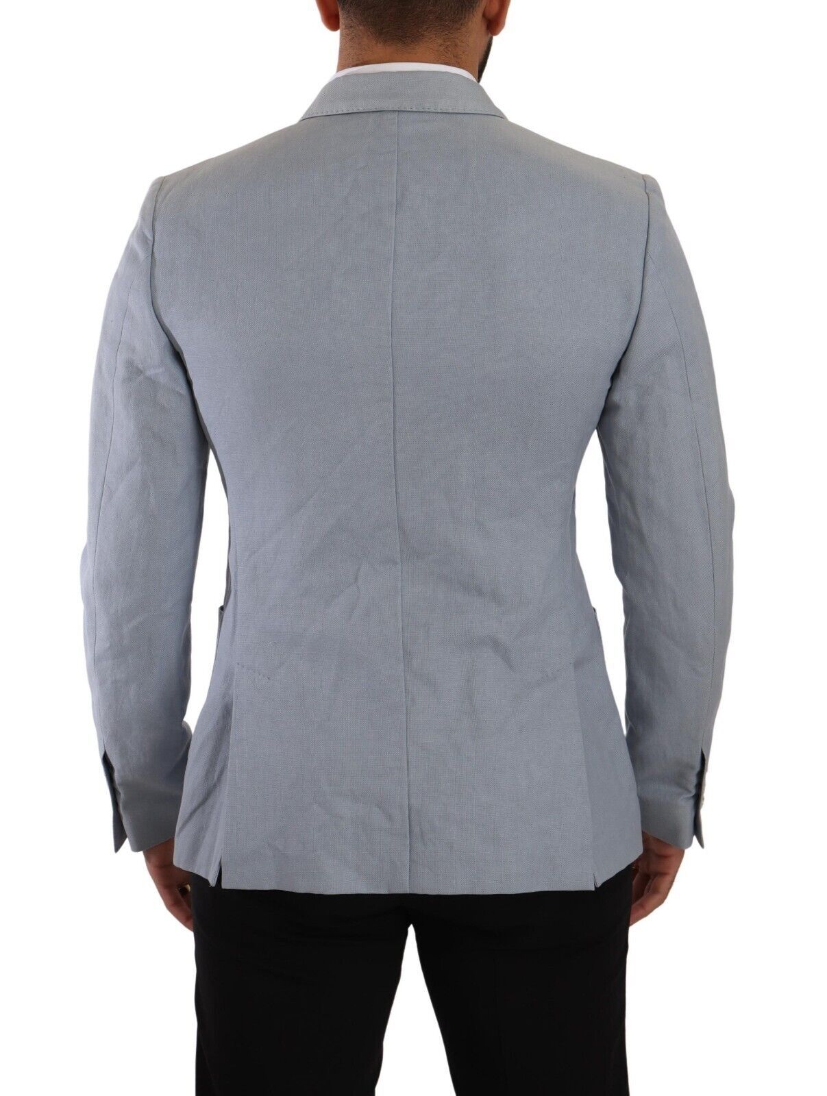 Dolce & Gabbana Blue Cotton Linen Slim Fit Jacket Coat Blazer Dolce & Gabbana