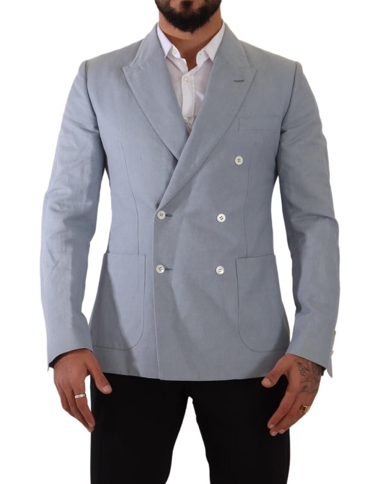 Dolce & Gabbana Blue Cotton Linen Slim Fit Jacket Coat Blazer Dolce & Gabbana