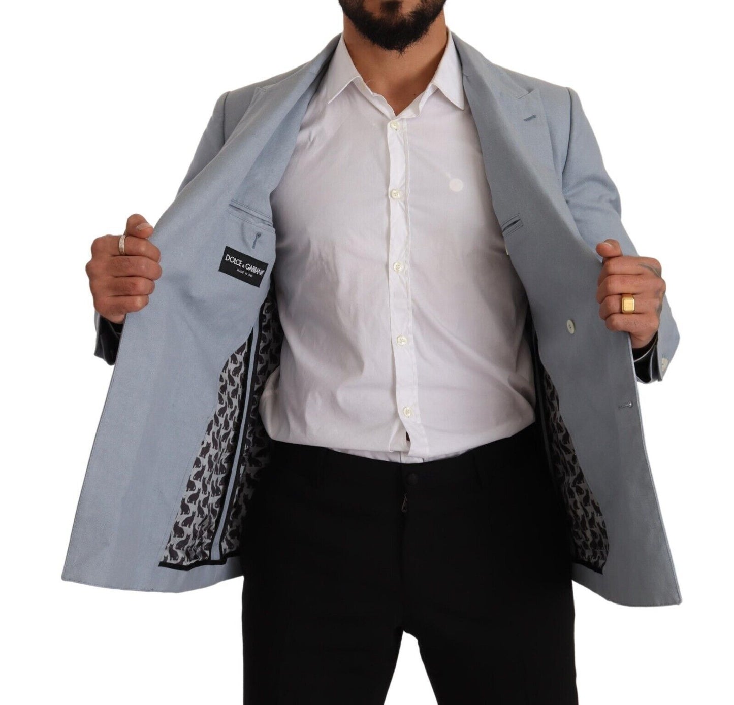 Dolce & Gabbana Blue Cotton Linen Slim Fit Jacket Coat Blazer Dolce & Gabbana