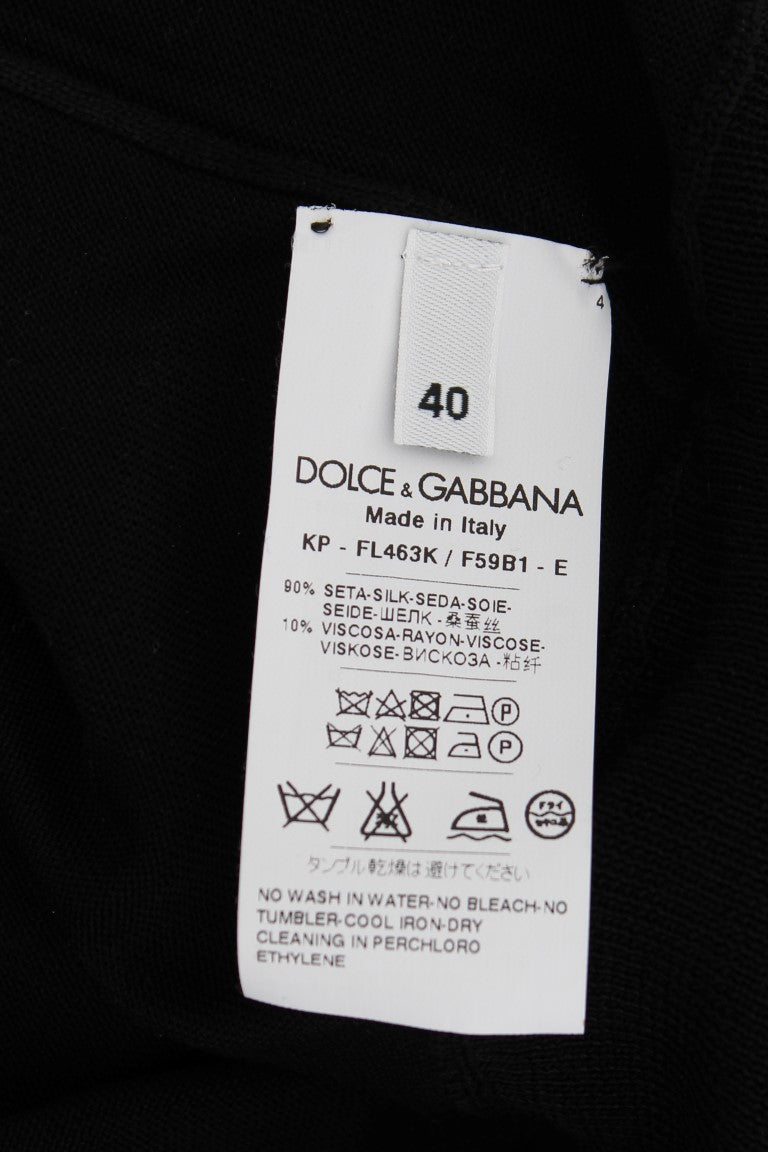 Dolce & Gabbana Black Silk Floral Embroidered Polo Top Dolce & Gabbana
