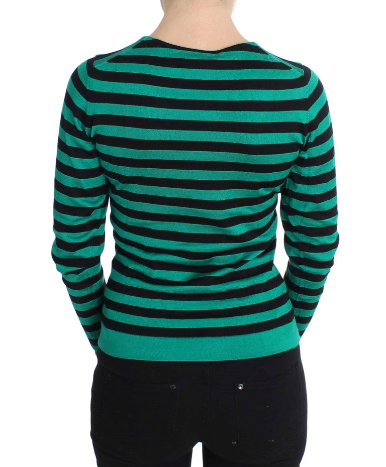 Dolce & Gabbana Green Black Silk Cashmere Sweater Dolce & Gabbana