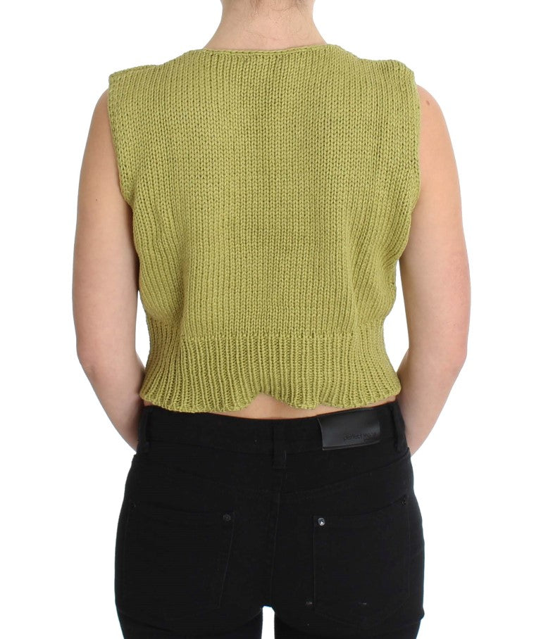 PINK MEMORIES Green Cotton Blend Knitted Sleeveless Sweater PINK MEMORIES