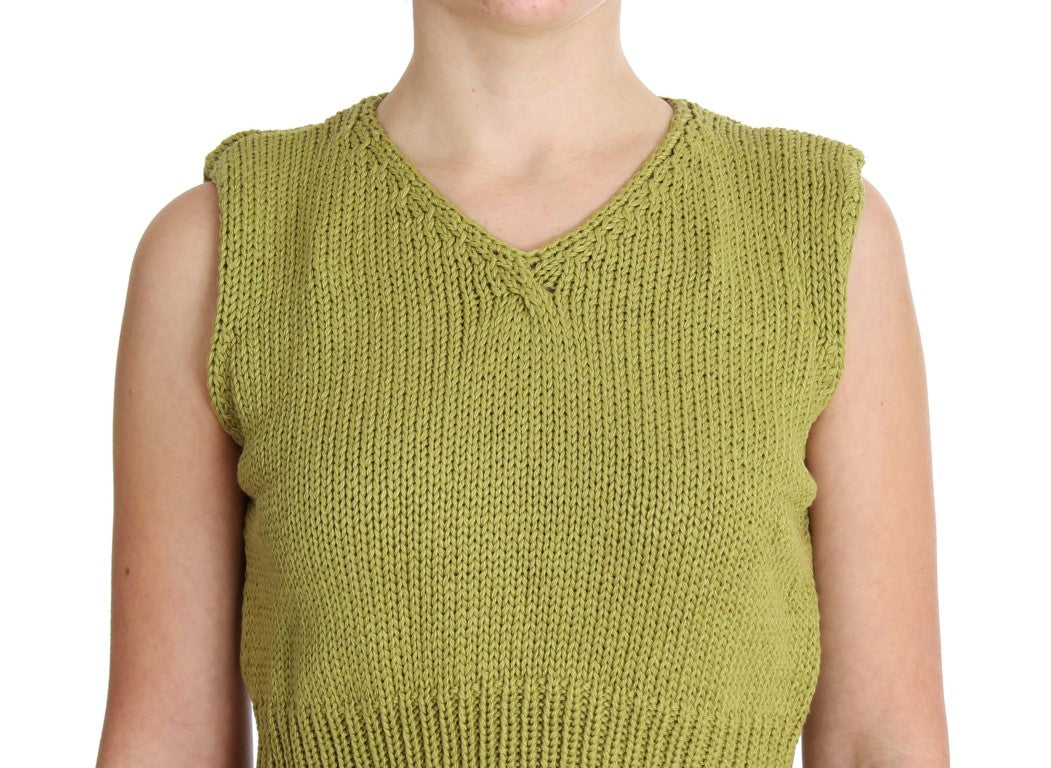 PINK MEMORIES Green Cotton Blend Knitted Sleeveless Sweater PINK MEMORIES