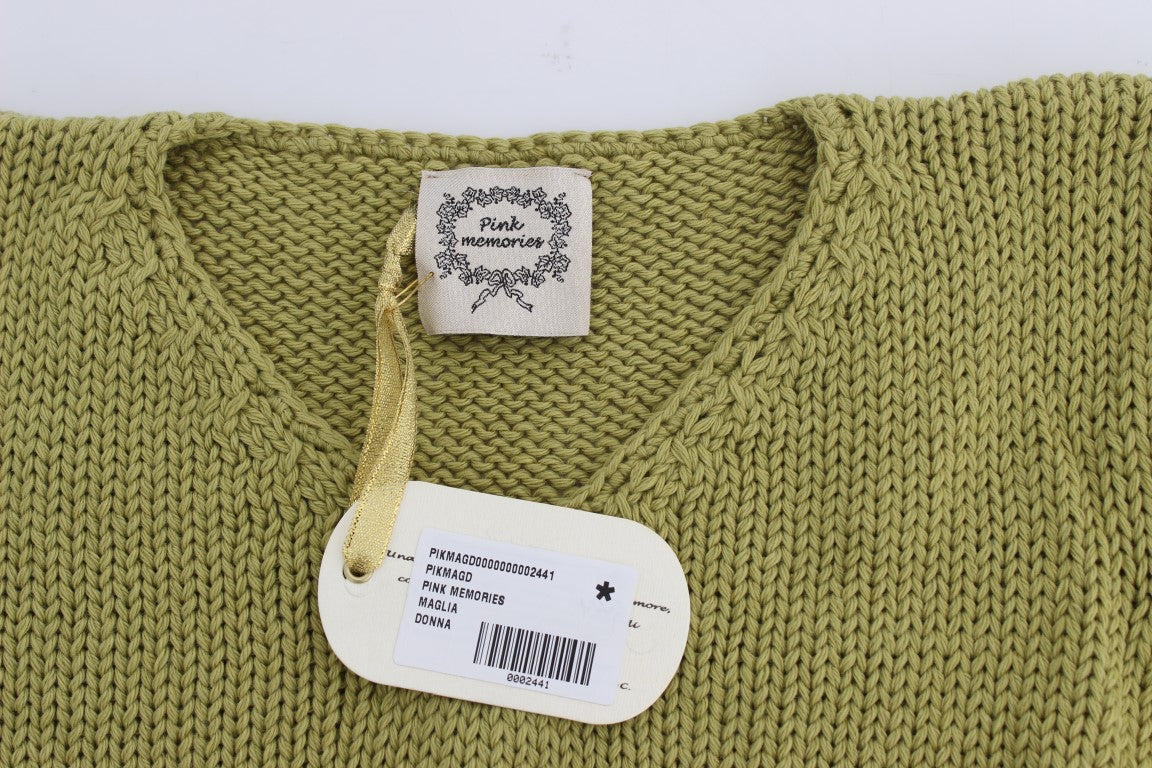 PINK MEMORIES Green Cotton Blend Knitted Sleeveless Sweater PINK MEMORIES