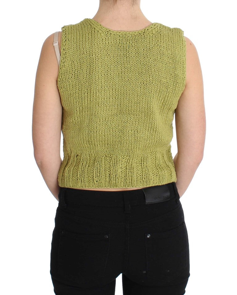 PINK MEMORIES Green Cotton Blend Knitted Sleeveless Sweater PINK MEMORIES