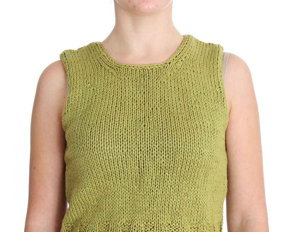 PINK MEMORIES Green Cotton Blend Knitted Sleeveless Sweater PINK MEMORIES