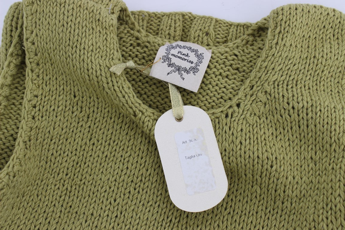 PINK MEMORIES Green Cotton Blend Knitted Sleeveless Sweater PINK MEMORIES