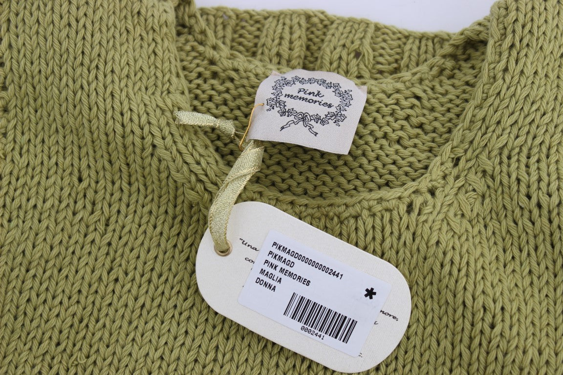 PINK MEMORIES Green Cotton Blend Knitted Sleeveless Sweater PINK MEMORIES