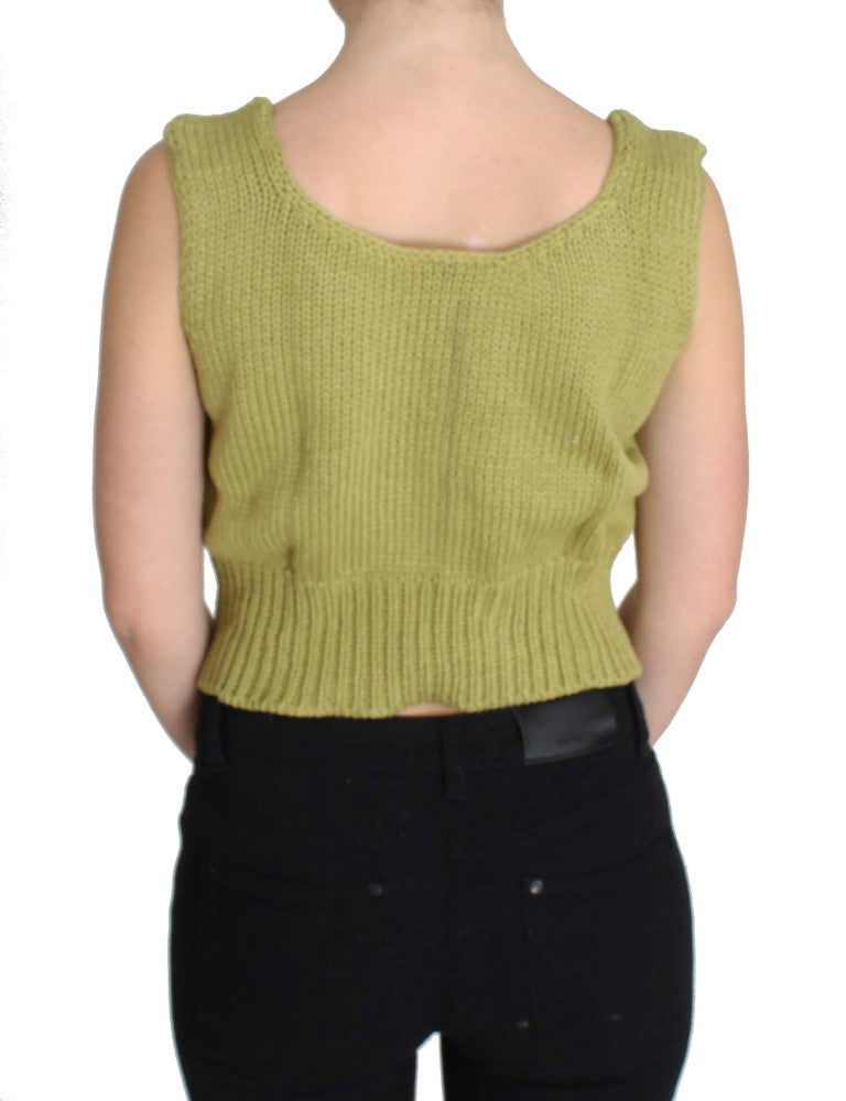 PINK MEMORIES Green Cotton Blend Knitted Sleeveless Sweater PINK MEMORIES