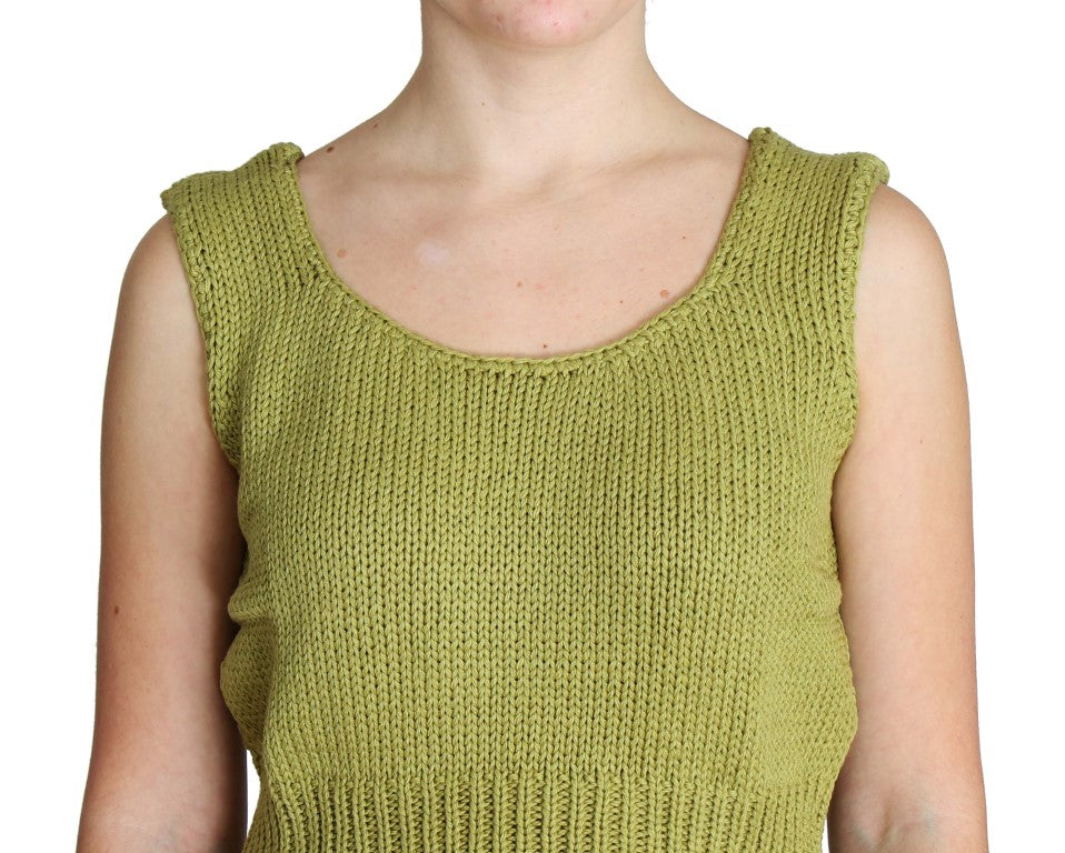 PINK MEMORIES Green Cotton Blend Knitted Sleeveless Sweater PINK MEMORIES