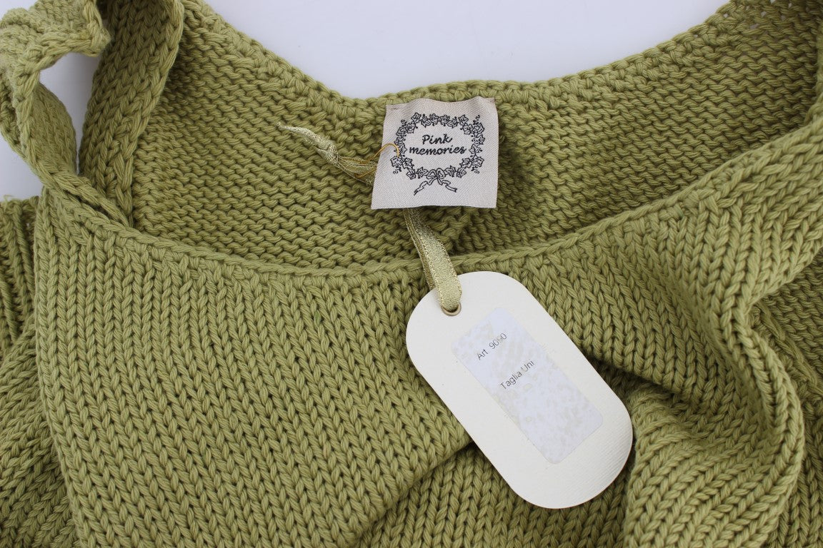PINK MEMORIES Green Cotton Blend Knitted Sleeveless Sweater PINK MEMORIES