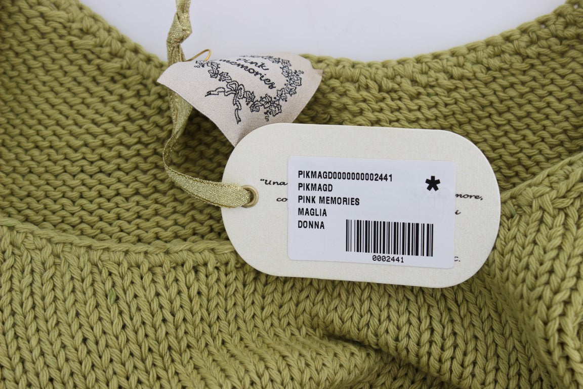 PINK MEMORIES Green Cotton Blend Knitted Sleeveless Sweater PINK MEMORIES