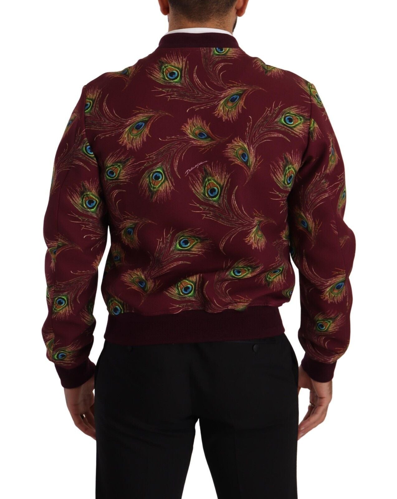 Dolce & Gabbana Red Peacock Polyester Stretch Full Zip Jacket Dolce & Gabbana