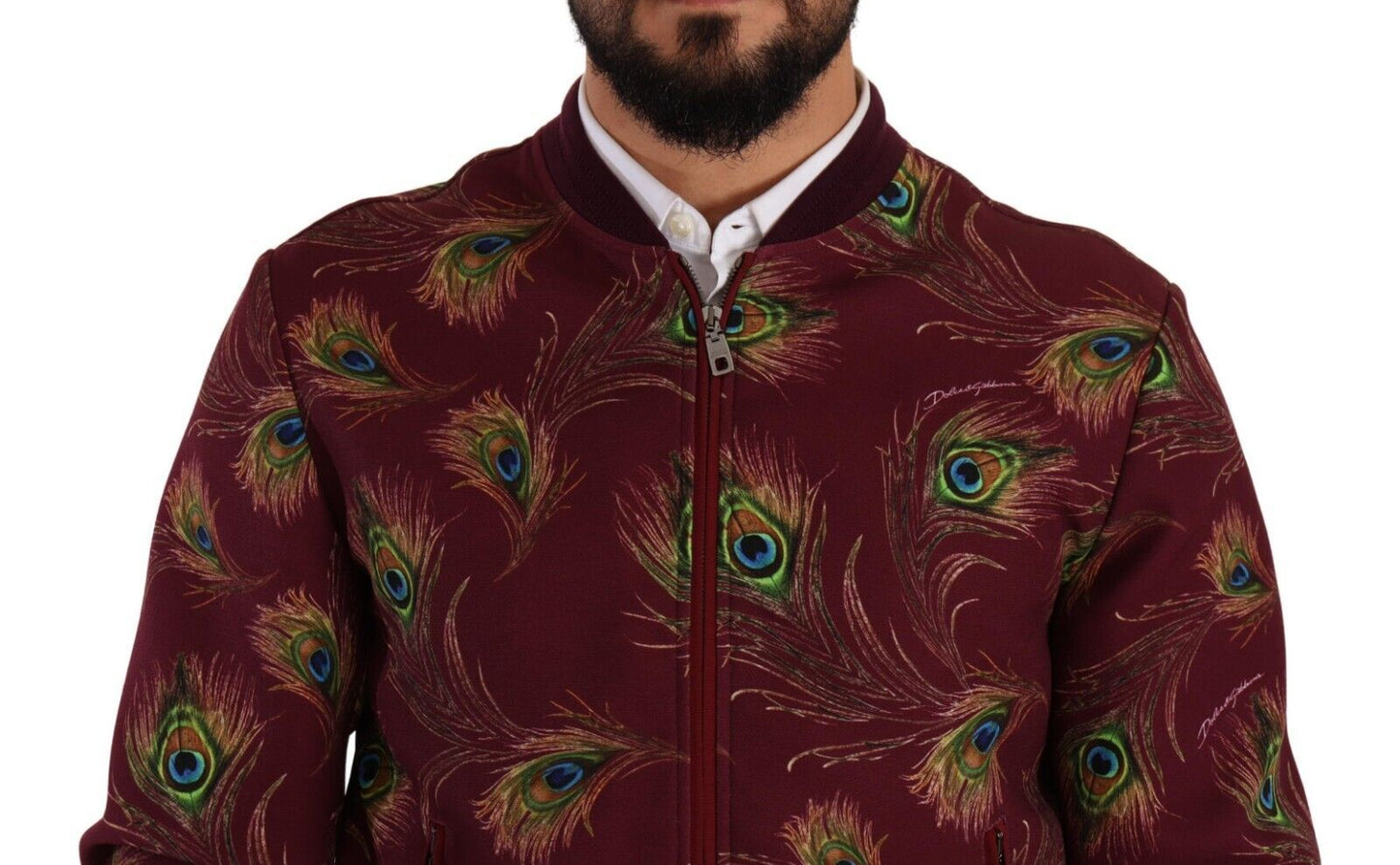Dolce & Gabbana Red Peacock Polyester Stretch Full Zip Jacket Dolce & Gabbana