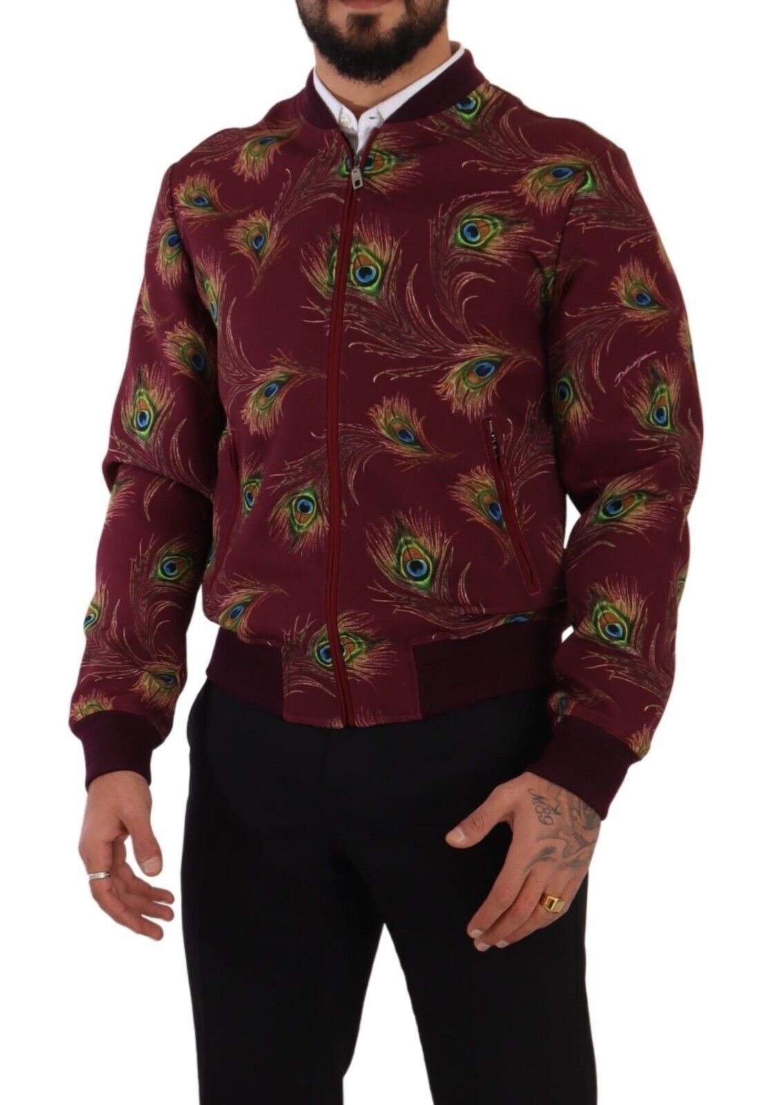 Dolce & Gabbana Red Peacock Polyester Stretch Full Zip Jacket Dolce & Gabbana