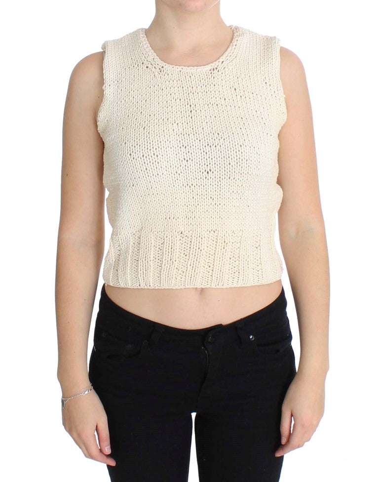 PINK MEMORIES Beige Cotton Blend Knitted Sleeveless Sweater PINK MEMORIES