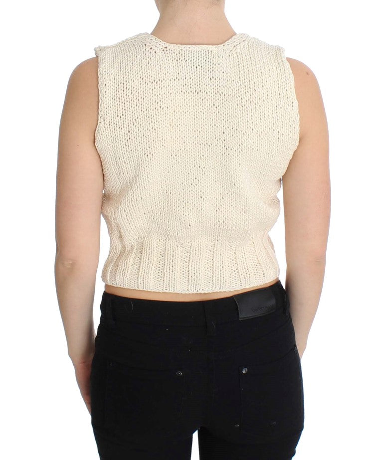 PINK MEMORIES Beige Cotton Blend Knitted Sleeveless Sweater PINK MEMORIES