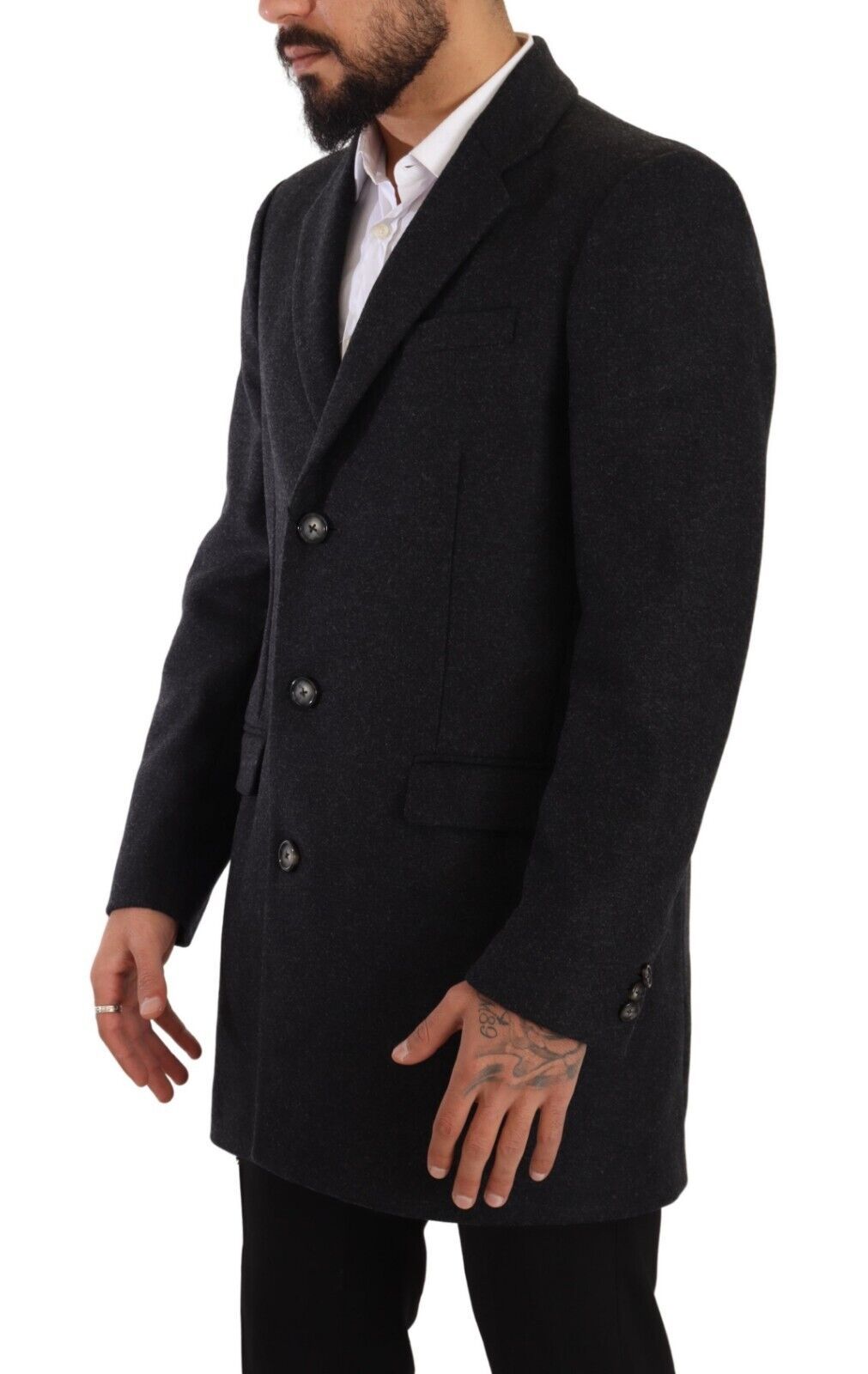 Dolce & Gabbana Dark Gray Wool Over Trench Coat Men Jacket Dolce & Gabbana