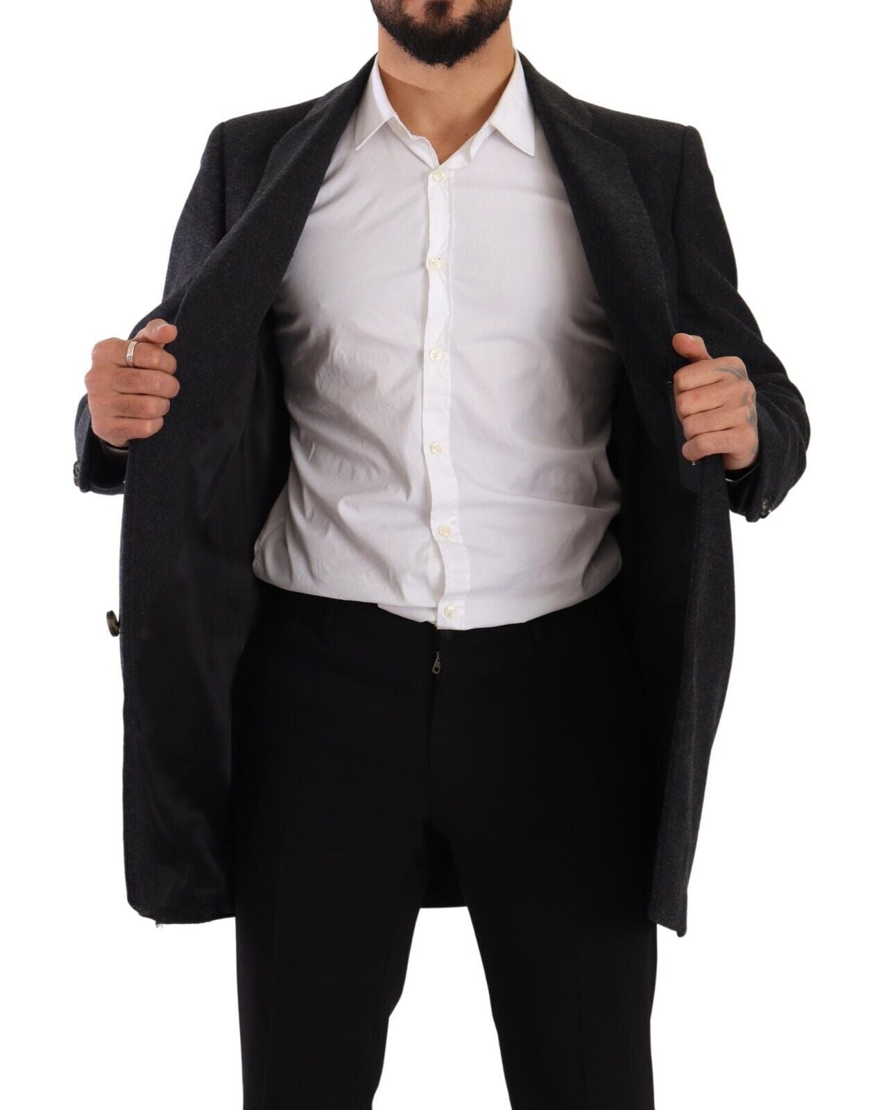 Dolce & Gabbana Dark Gray Wool Over Trench Coat Men Jacket Dolce & Gabbana