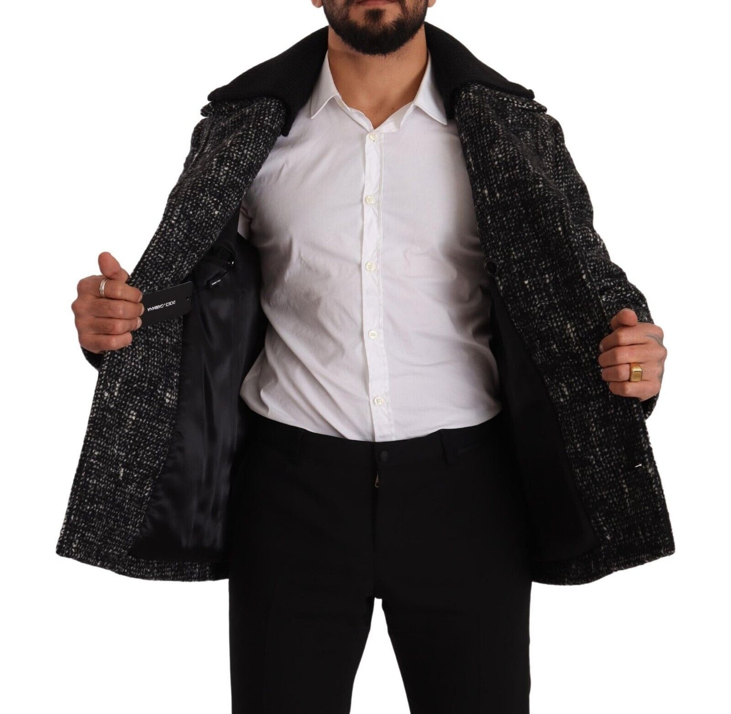 Dolce & Gabbana Black Wool Double Breasted Coat Men Jacket Dolce & Gabbana