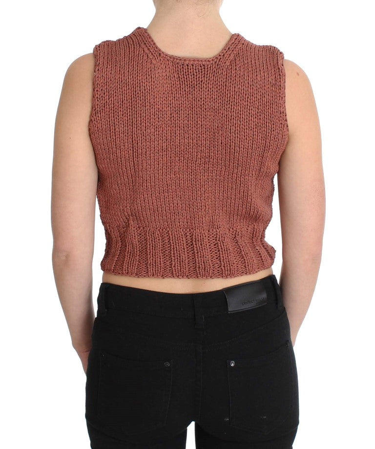 PINK MEMORIES Red Cotton Blend Knitted Sleeveless Sweater PINK MEMORIES