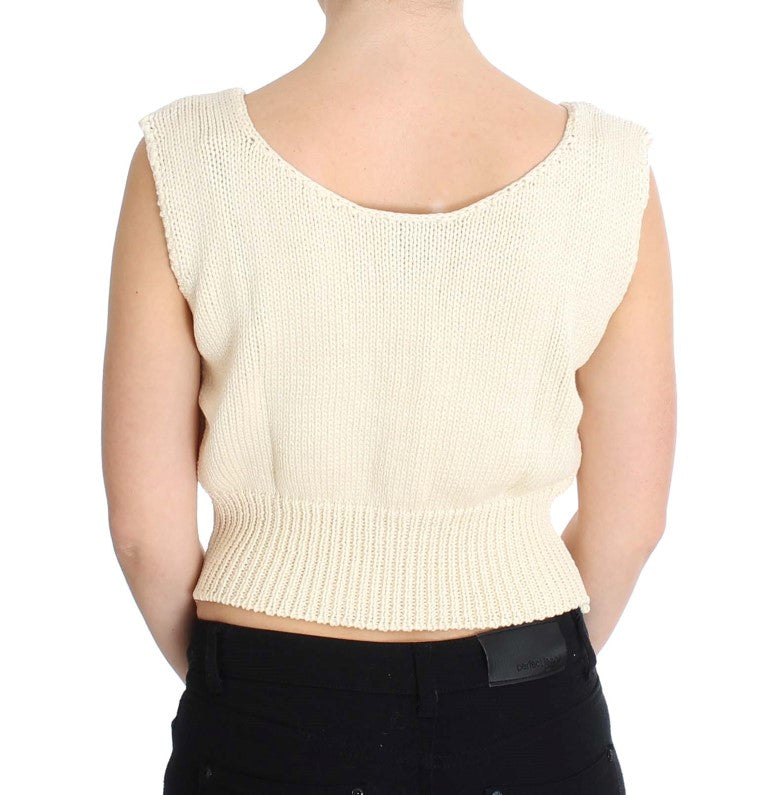 PINK MEMORIES Beige Cotton Blend Knitted Sleeveless Sweater PINK MEMORIES