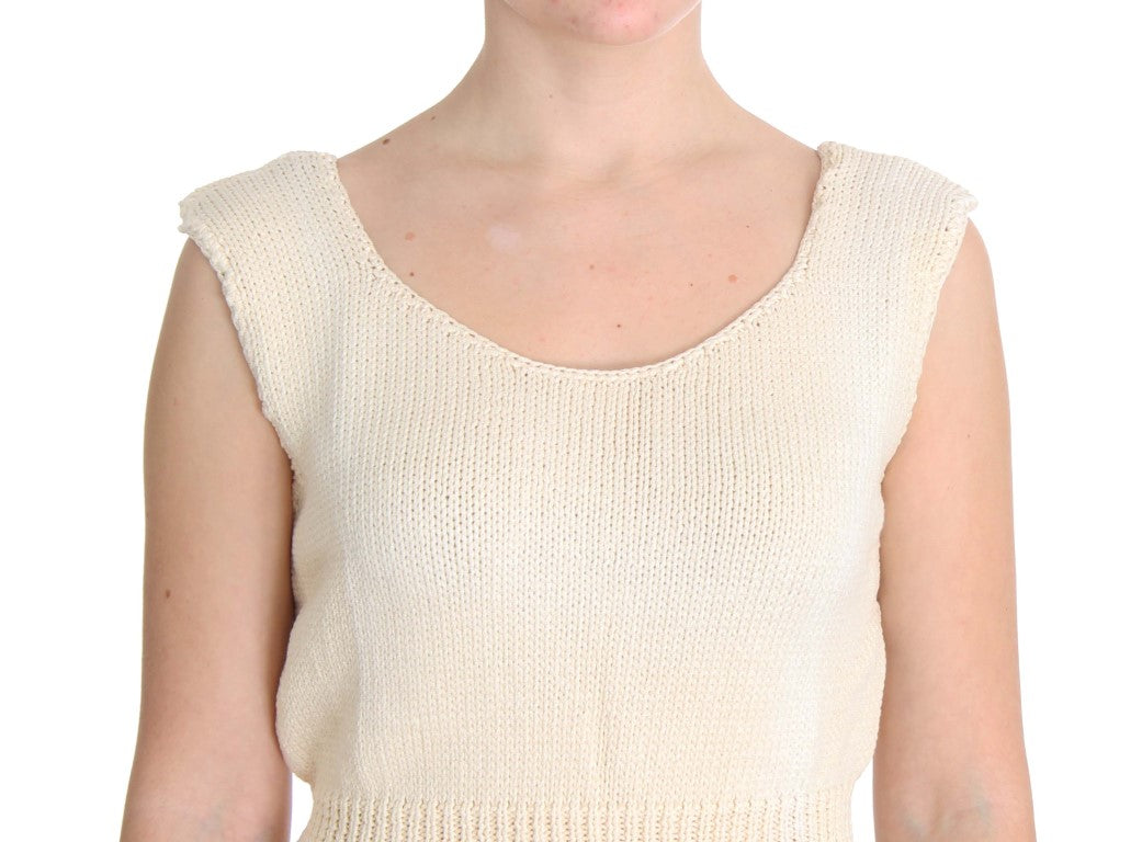 PINK MEMORIES Beige Cotton Blend Knitted Sleeveless Sweater PINK MEMORIES