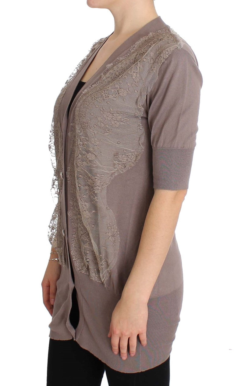 PINK MEMORIES Purple Lace Cotton Cardigan Sweater PINK MEMORIES