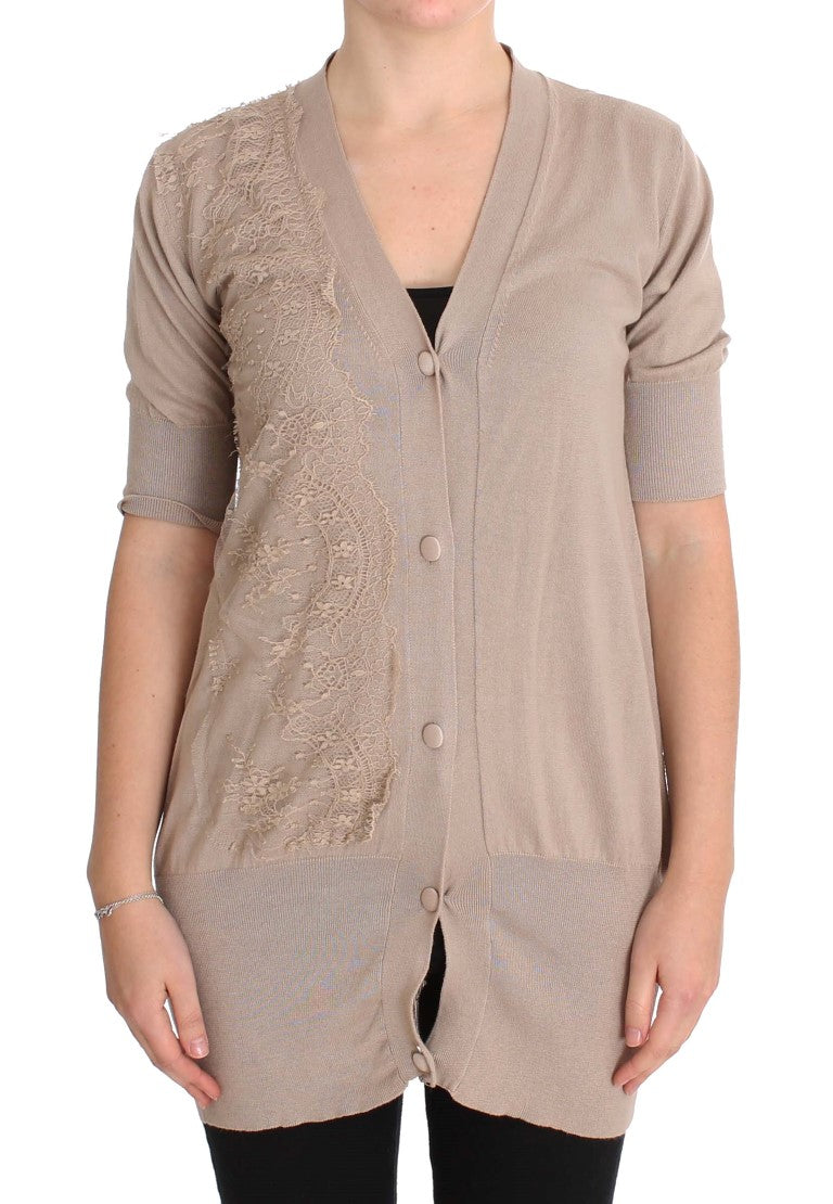PINK MEMORIES Pink Lace Cotton Cardigan Sweater PINK MEMORIES