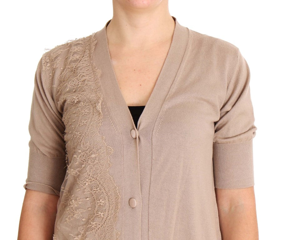 PINK MEMORIES Pink Lace Cotton Cardigan Sweater PINK MEMORIES