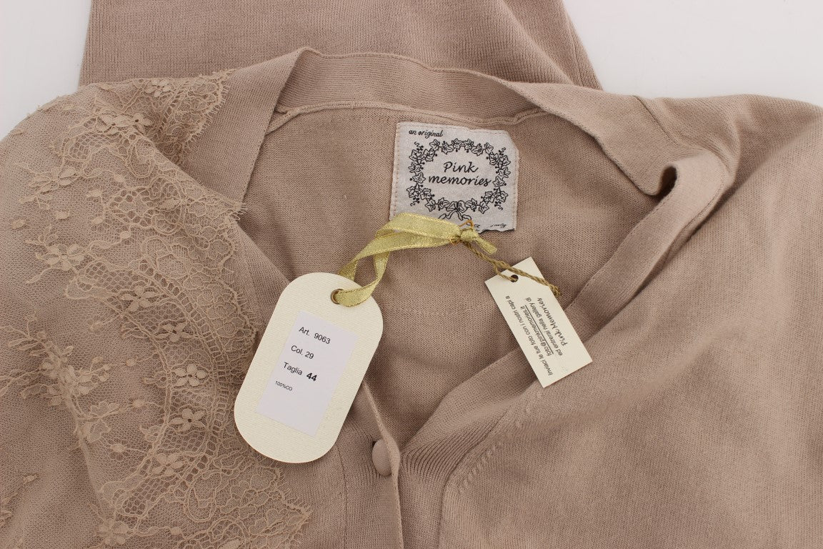 PINK MEMORIES Pink Lace Cotton Cardigan Sweater PINK MEMORIES