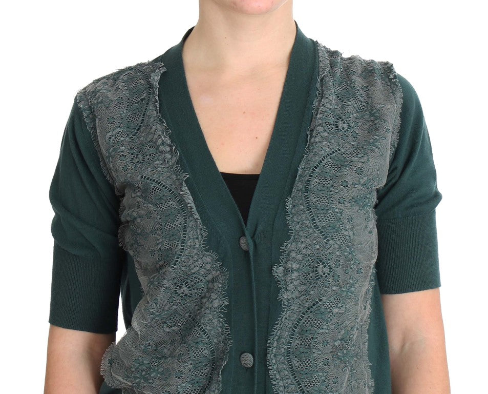 PINK MEMORIES Green Lace Cotton Cardigan Sweater PINK MEMORIES
