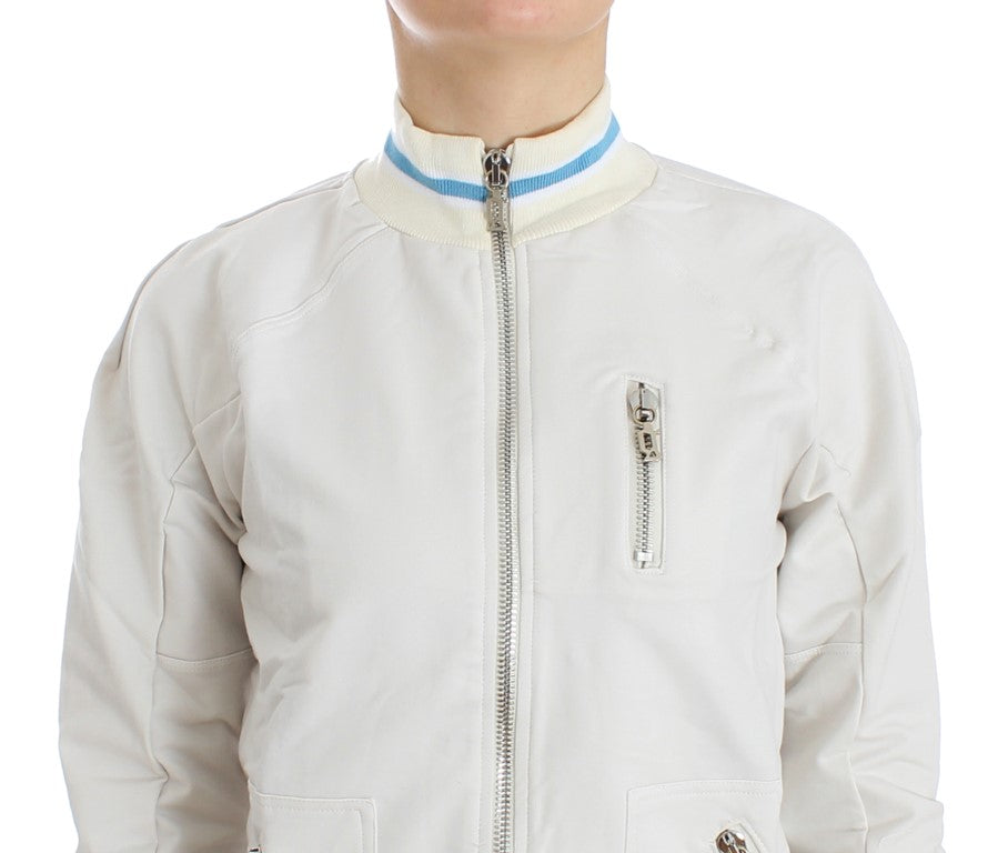 John Galliano White Mock Zip Cardigan Sweatshirt Sweater John Galliano