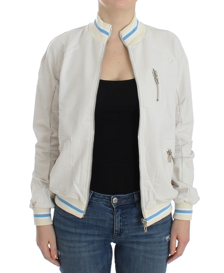 John Galliano White Mock Zip Cardigan Sweatshirt Sweater John Galliano