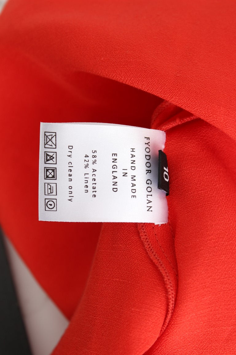 Fyodor Golan Red Mini Linen 3/4 Sleeve Sheath Dress Fyodor Golan